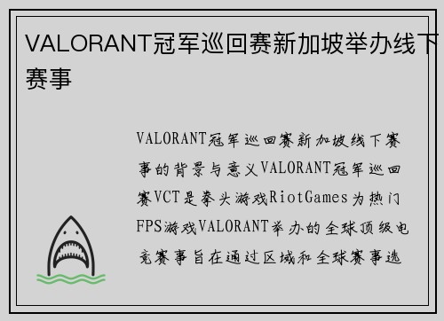VALORANT冠军巡回赛新加坡举办线下赛事