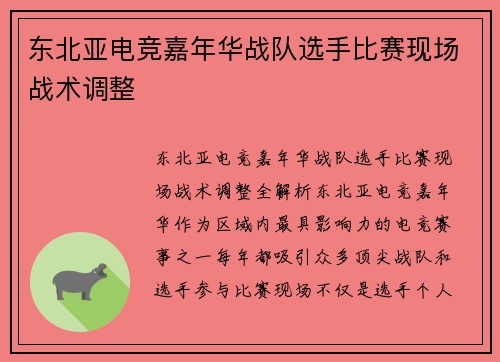 东北亚电竞嘉年华战队选手比赛现场战术调整