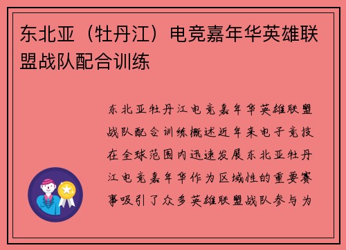 东北亚（牡丹江）电竞嘉年华英雄联盟战队配合训练